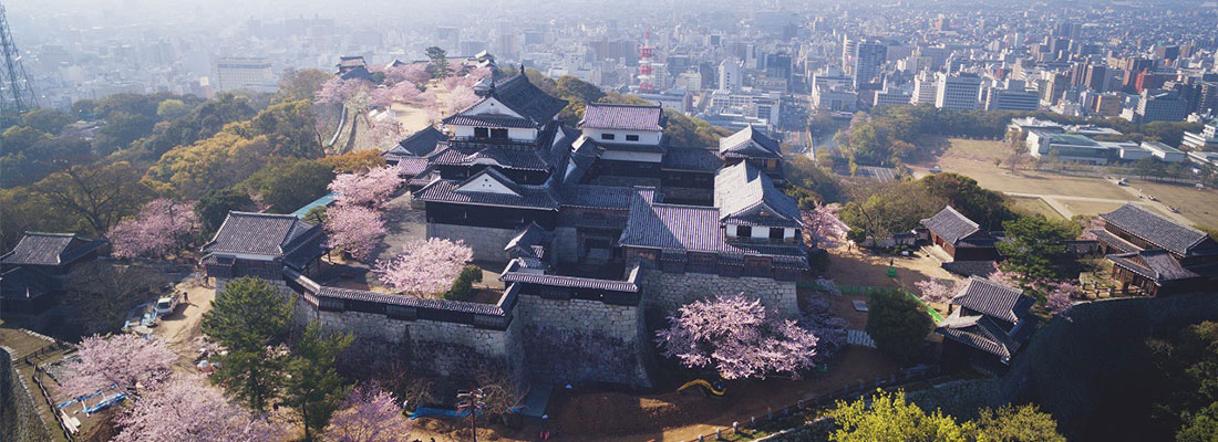 松山城空撮・桜