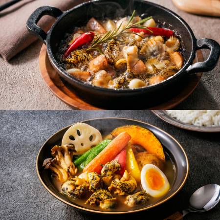 ＜ひがし北海道・釧路つぶ貝本舗＞つぶ貝のアヒージョ缶＆つぶ貝のスープカレーセット（各3個）