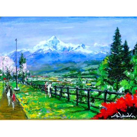 洋画家 石岡剛の描くアクリル画　～芦別旭ヶ丘公園から芦別岳を望む～