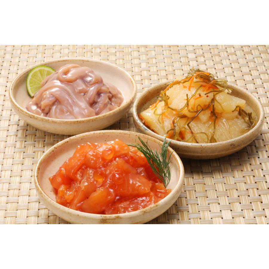 <佐藤水産>AF-201 ご飯のおとも3種(鮭ルイベ・いか塩辛・松前漬け)