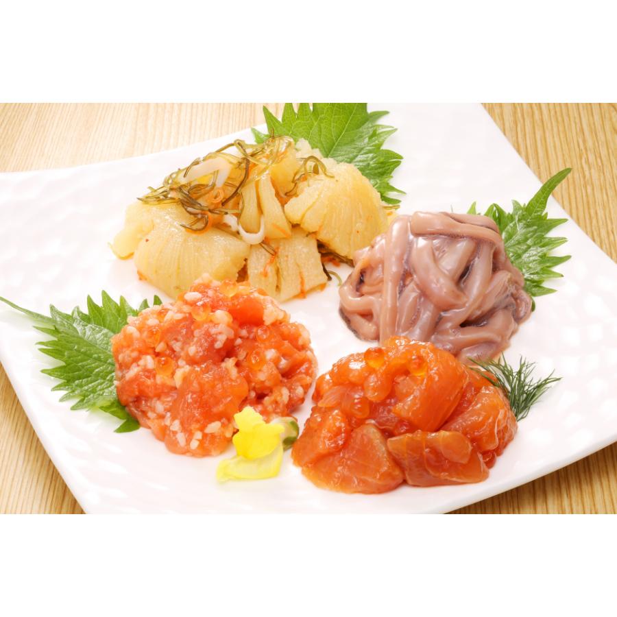 ＜佐藤水産＞AF-207 潮合セット（鮭ルイベ・石狩味・塩辛・松前漬）