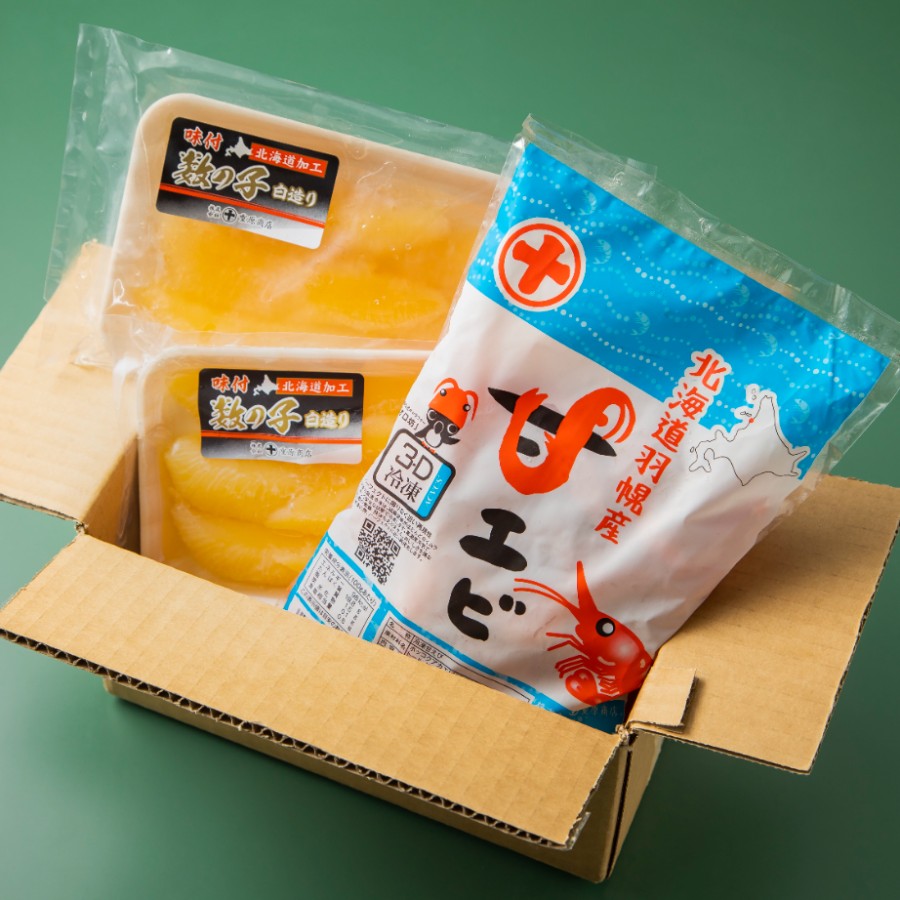 ＜重原商店＞お刺身用甘えび（500g）・味付けかずのこ（140g×2）セット