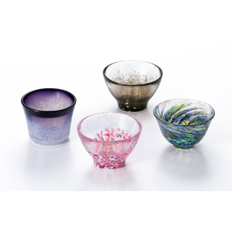 ＜津軽びいどろ＞あおもりの肴　盃4柄セット