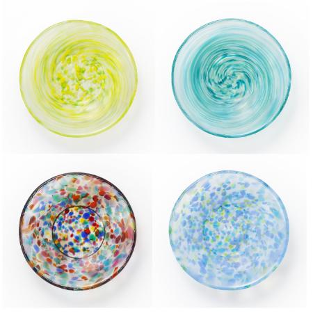 ＜津軽びいどろ＞色色豆皿 4種  (菜の花・若葉・ねぶた夜祭・水鞠)