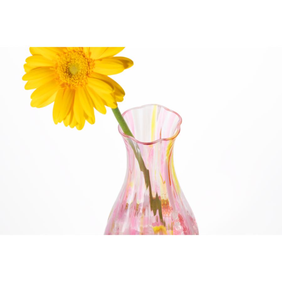 <津軽びいどろ>花ひかり一輪挿し フラワーピンク