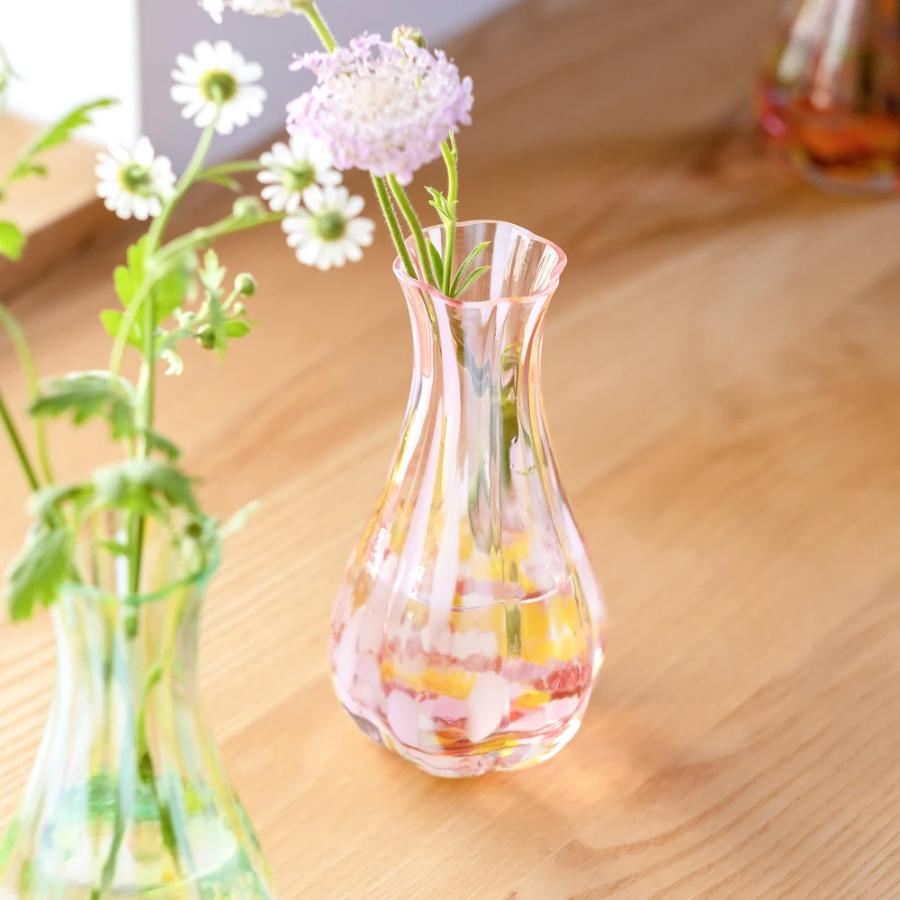 <津軽びいどろ>花ひかり一輪挿し フラワーピンク