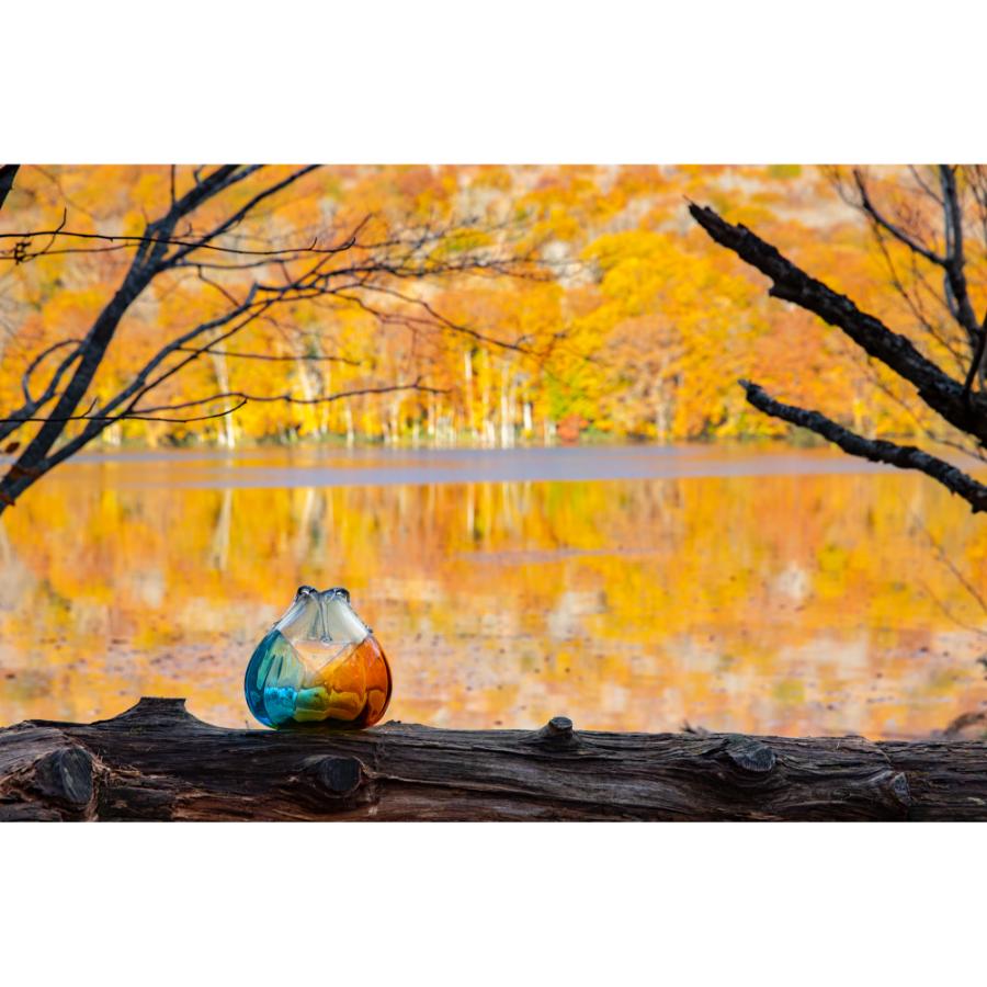 <津軽びいどろ>金彩秋風 花器 中