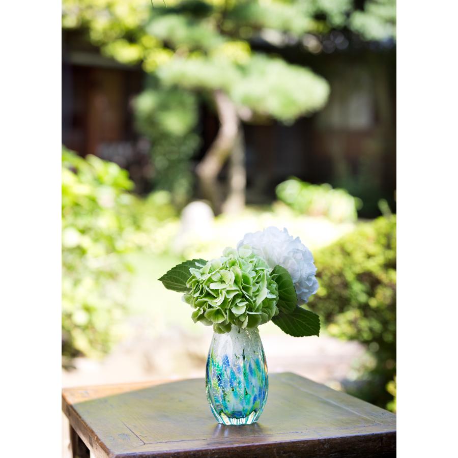 <津軽びいどろ>龍飛岬 紫陽花 長丸花器