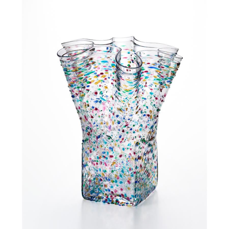 ＜津軽びいどろ＞天開 フリル花器(大)ねぶた