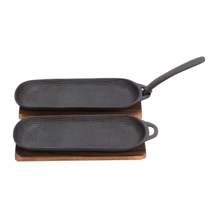 ＜OIGEN＞南部鉄器 　焼き焼きグリル　スリム２個セット（焼杉木台付き）