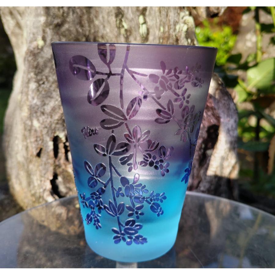 <HIROガラス工房>直タンブラー 仙台萩 ブルー地金紫