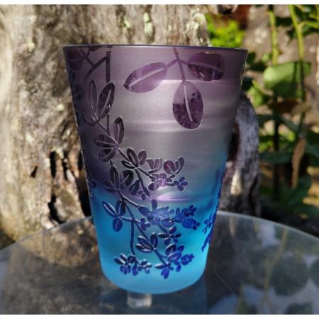 ＜HIROガラス工房＞直タンブラー　仙台萩　ブルー地金紫