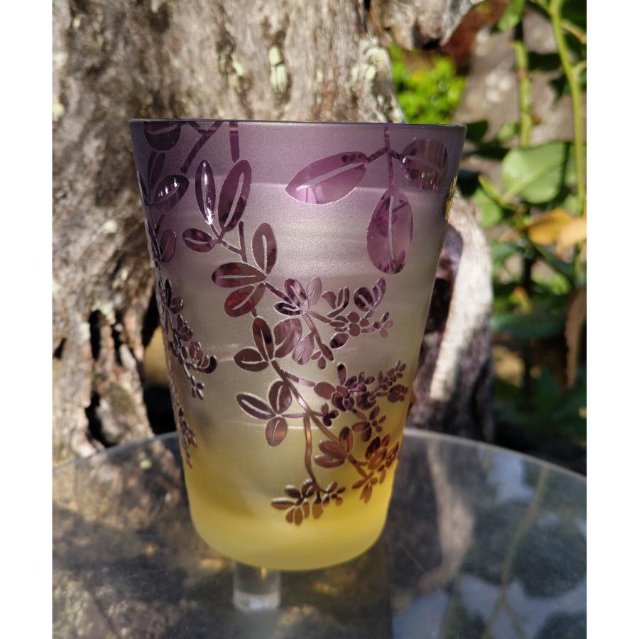 <HIROガラス工房>直タンブラー 仙台萩 アンバー地金紫