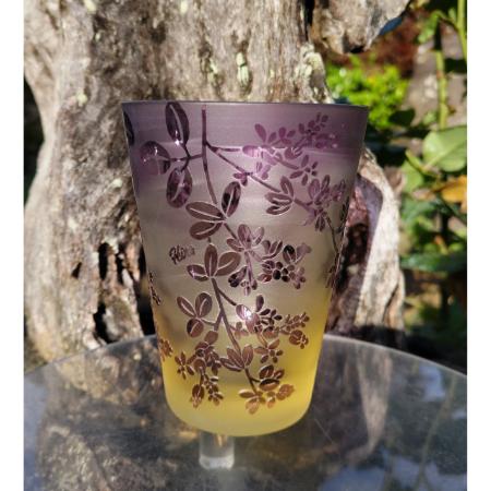 ＜HIROガラス工房＞直タンブラー　仙台萩　アンバー地金紫