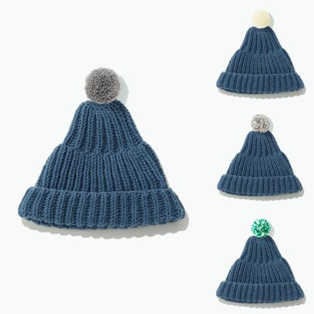 ＜KESENNUMA KNITTING＞ポンポン帽子　春の海/ポンポンカラー全4色