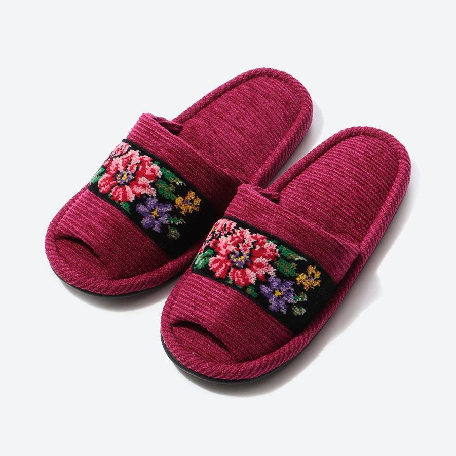 シェニール織りモール 外縫いスリッパ Mサイズ レッド