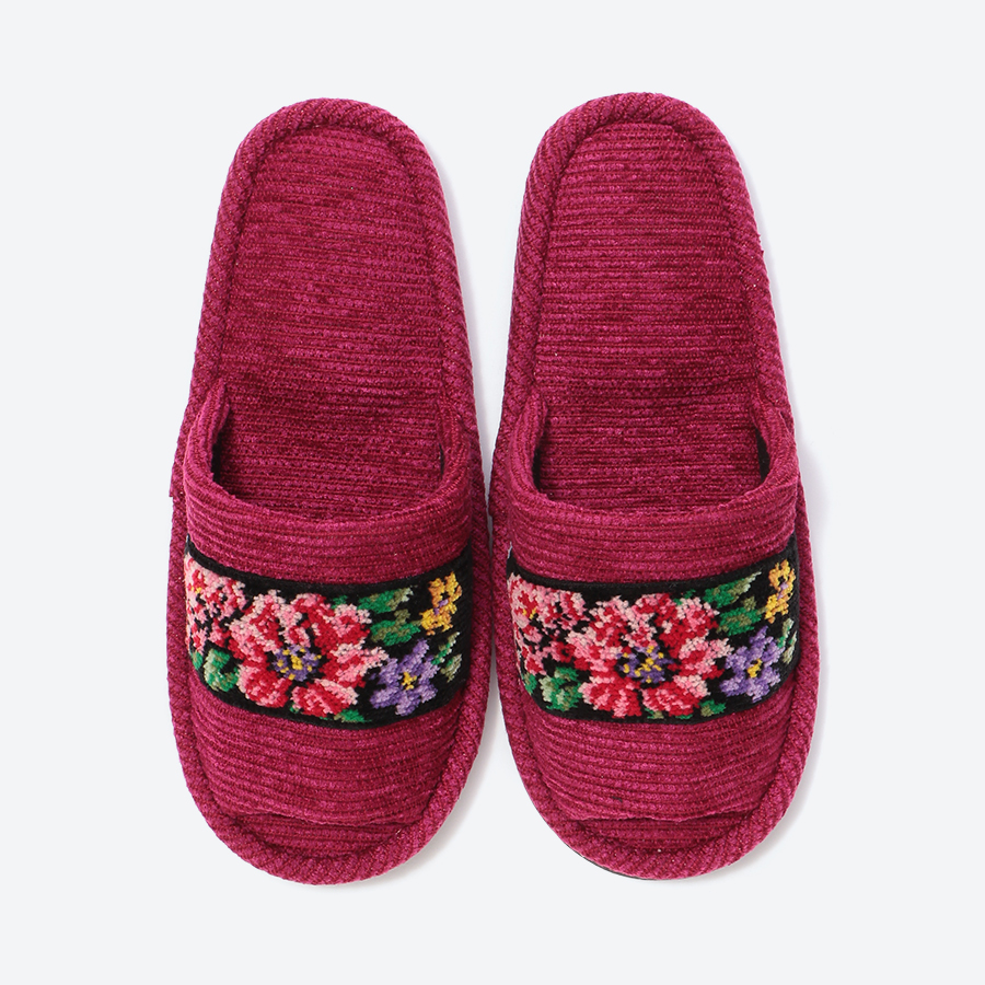 シェニール織りモール 外縫いスリッパ Mサイズ レッド