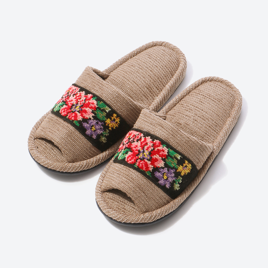 シェニール織りモール　外縫いスリッパ　Mサイズ　ベージュ・グレー2足セット