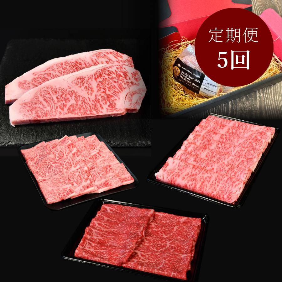 A5仙台牛【定期便5カ月Dコース】ステーキ・すき焼き・焼肉スライス・モモスライス・100%ハンバーグ