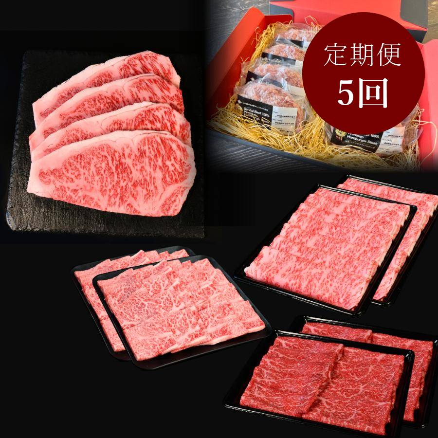 A5仙台牛【定期便5ヶ月Eコース】ステーキ・すき焼き・焼肉スライス・モモスライス・100%ハンバーグ
