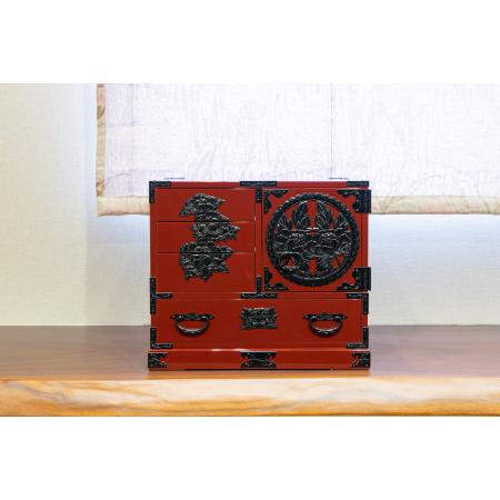 仙台箪笥　片開小箪笥　朱色漆塗り　巾40×奥30×高34cm　9kg×１