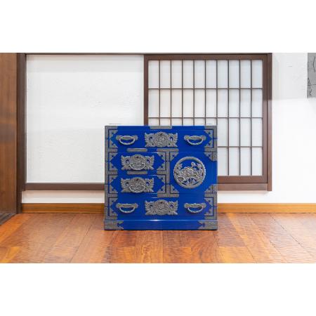 仙台箪笥　帳場箪笥　藍色漆塗り　巾60×奥35×高55cm　20kg×１