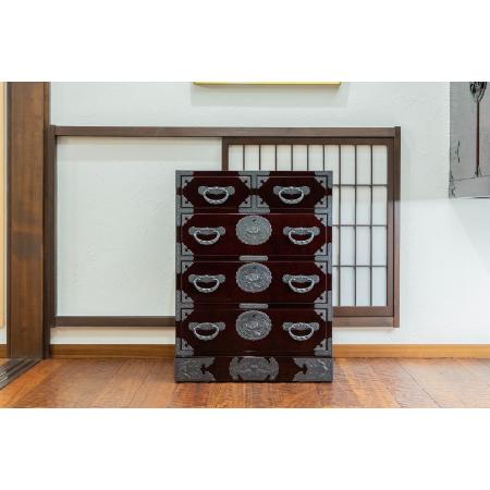 仙台箪笥　五ツ抽箪笥　木地呂漆塗り　巾60×奥40×高80cm　26kg×１