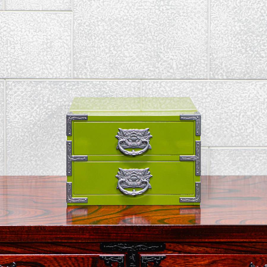 仙台箪笥　二ツ抽小箪笥　常盤色漆塗り（利府町ふるさと納税限定）