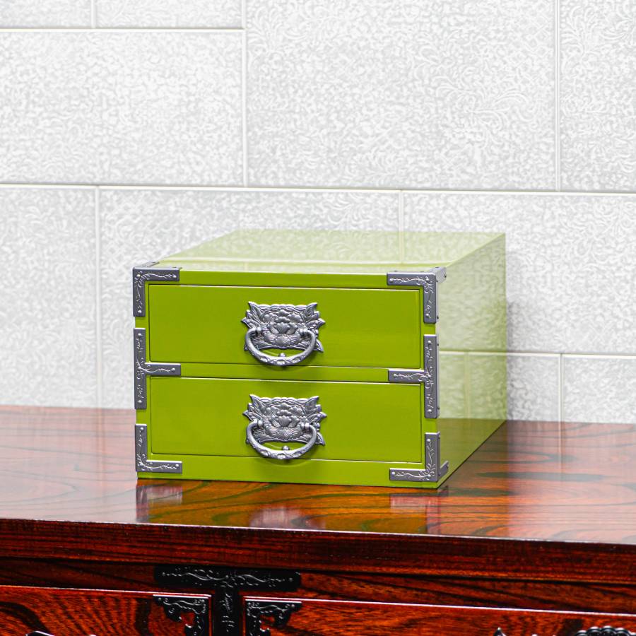 仙台箪笥　二ツ抽小箪笥　常盤色漆塗り（利府町ふるさと納税限定）