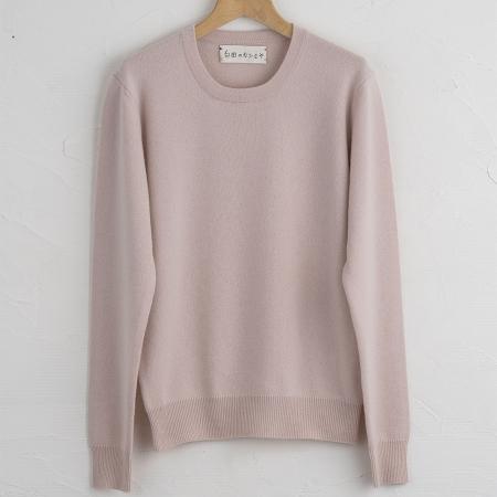 ＜SHIRATA　KNITWORKS／白田のカシミヤ＞ラウンドプルオーバー　ベビーカシミヤ100%【度詰】アイスピンク（婦人S・M・L）