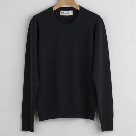 ＜SHIRATA　KNITWORKS／白田のカシミヤ＞ラウンドプルオーバー　ベビーカシミヤ100%【度詰】ブラック（婦人S・M・L）