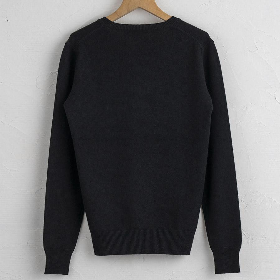 <SHIRATA KNITWORKS/白田のカシミヤ>Vネックプルオーバー ベビーカシミヤ100%【度詰】ブラック(紳士LL)