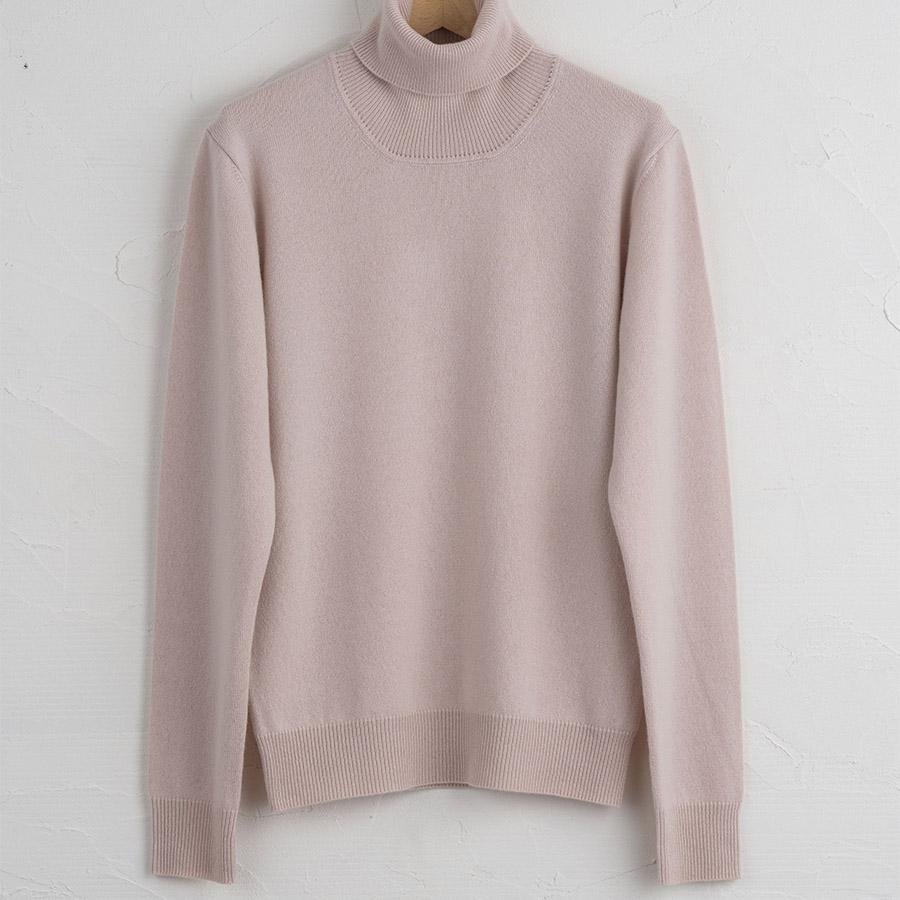 <SHIRATA KNITWORKS/白田のカシミヤ>タートルネックプルオーバー ベビーカシミヤ100%【度詰】アイスピンク(紳士M・L)