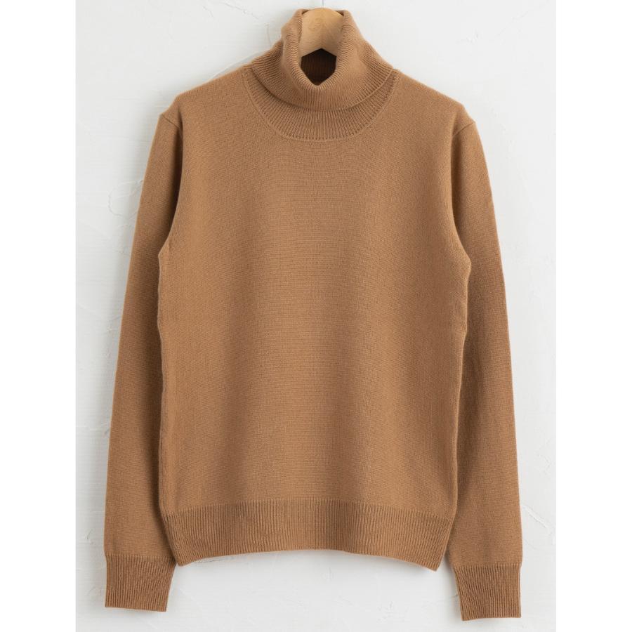 ＜SHIRATA　KNITWORKS／白田のカシミヤ＞タートルネックプルオーバー　ベビーカシミヤ100%【度詰】キャメル（紳士M・L）
