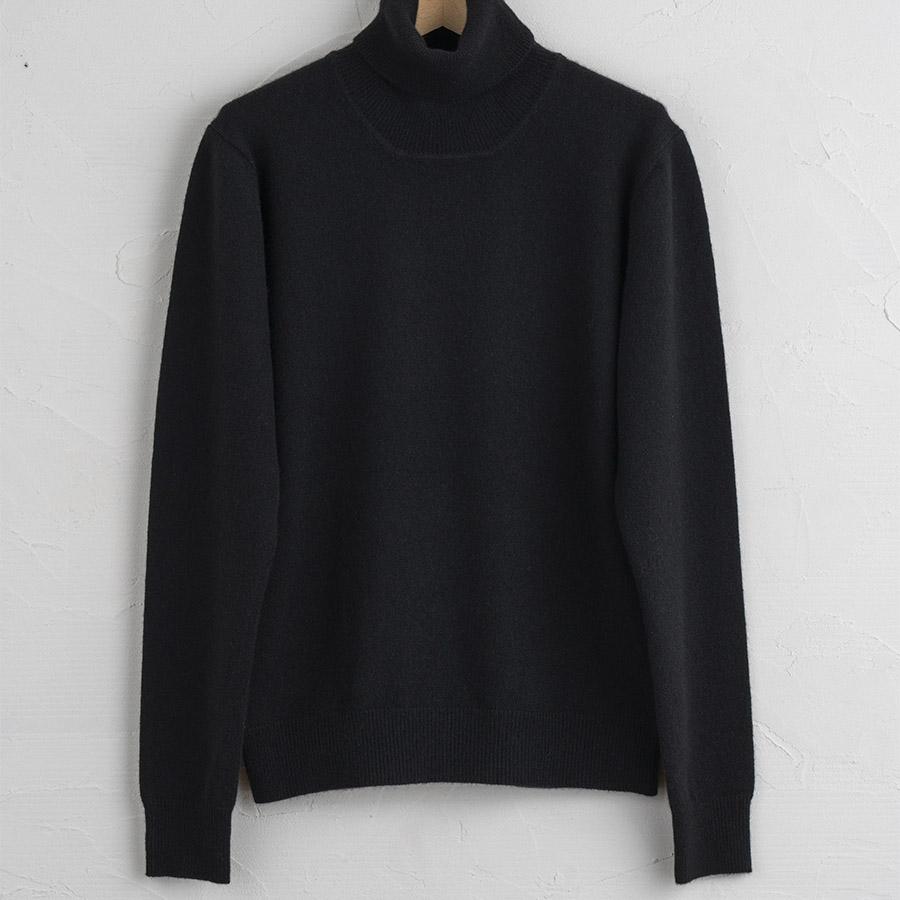 ＜SHIRATA　KNITWORKS／白田のカシミヤ＞タートルネックプルオーバー　ベビーカシミヤ100%【度詰】ブラック（婦人S・M・L）