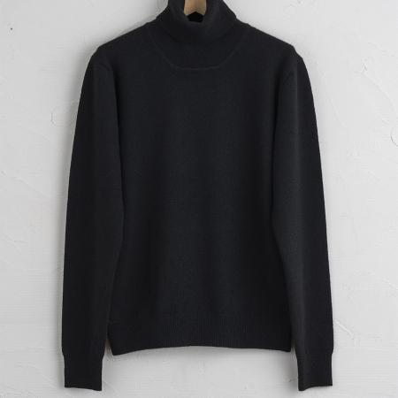 ＜SHIRATA　KNITWORKS／白田のカシミヤ＞タートルネックプルオーバー　ベビーカシミヤ100%【度詰】ブラック（紳士LL）