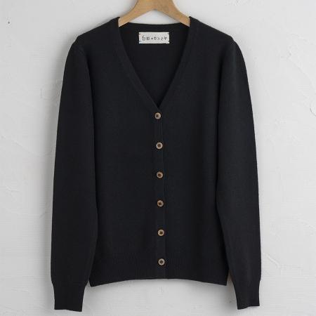 ＜SHIRATA　KNITWORKS／白田のカシミヤ＞Vネックカーディガン　ベビーカシミヤ100%【度詰】ブラック（紳士M・L）