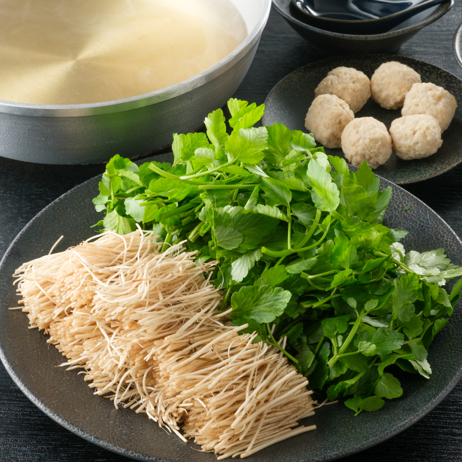 比内地鶏スープのセリしゃぶセット