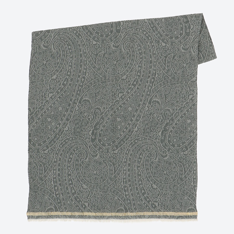 ウールシルクジャガードペイズリーストール　グリーン（米沢織）