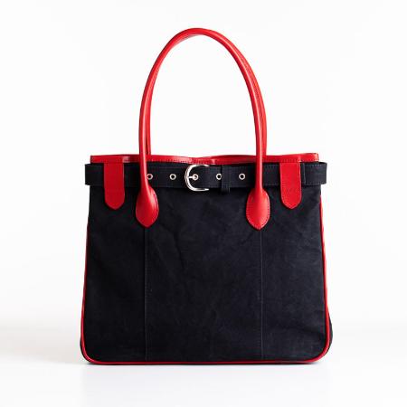 ＜日乃本帆布＞帆布革ベルト付トート　BK/RD