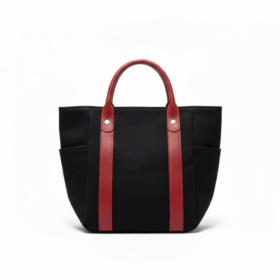 ＜日乃本帆布＞帆布小トート（革）BK/RD（N）