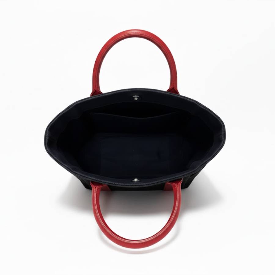 ＜日乃本帆布＞帆布小トート（革）BK/RD（N）