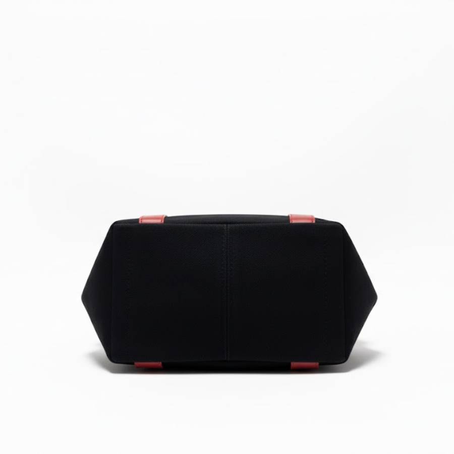 ＜日乃本帆布＞帆布小トート（革）BK/RD（N）