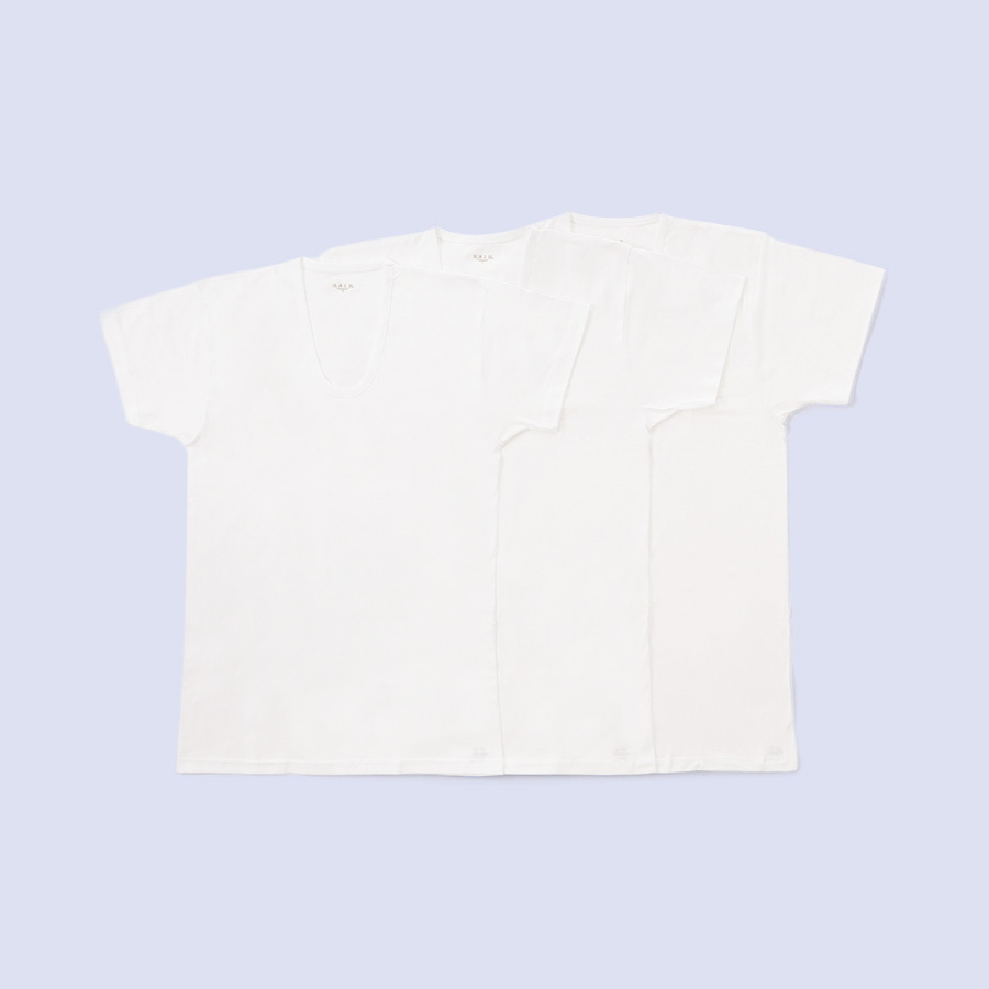 <快適工房>紳士 半袖U首シャツ 白×3枚組