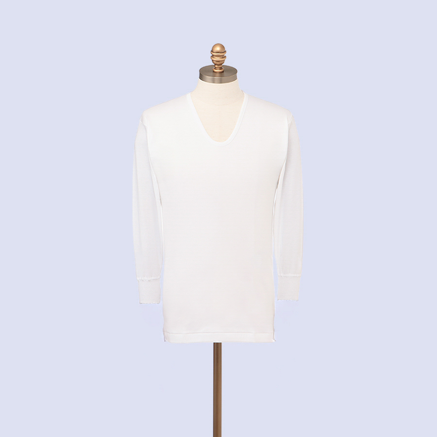 <快適工房>紳士 長袖U首シャツ 白×3枚組(防寒・スムース)