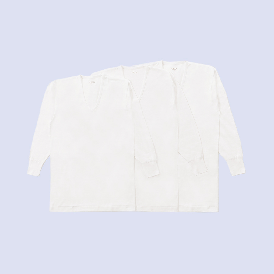 <快適工房>紳士 長袖U首シャツ 白×3枚組(防寒・スムース)