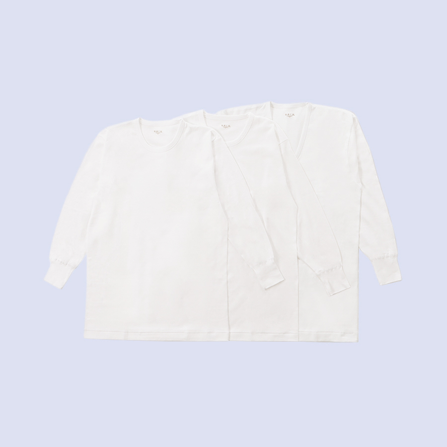 <快適工房>紳士 長袖丸首シャツ 白×3枚組(防寒 スムース)