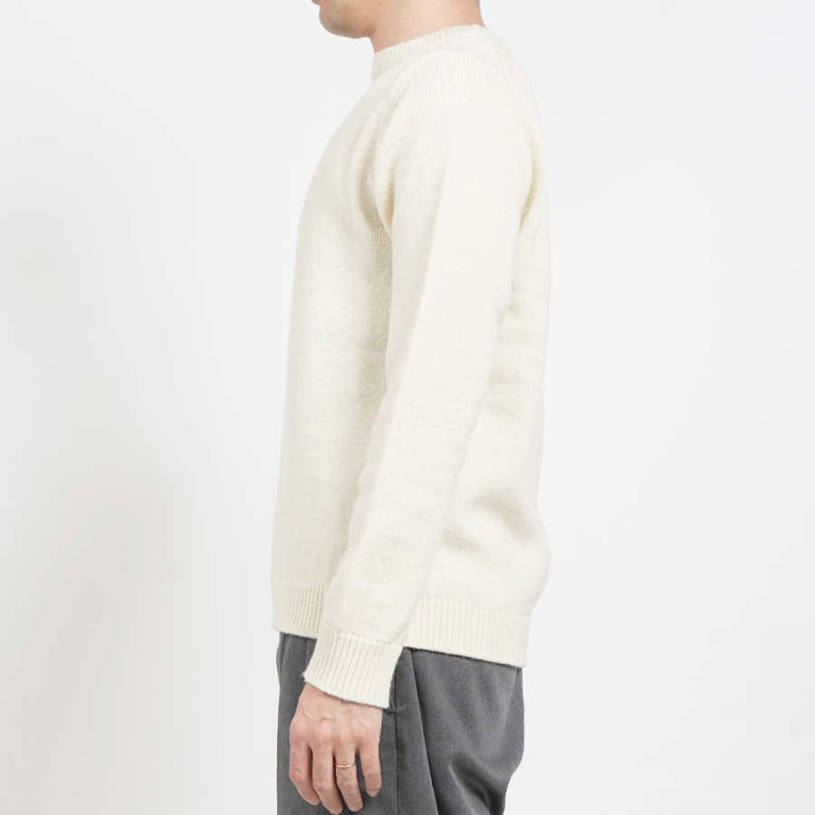 <satosenistandard>佐藤繊維ウール100%ミドルゲージ プレーンセーター/ホワイト