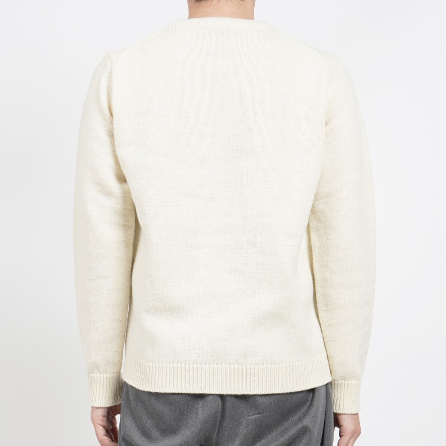 <satosenistandard>佐藤繊維ウール100%ミドルゲージ プレーンセーター/ホワイト