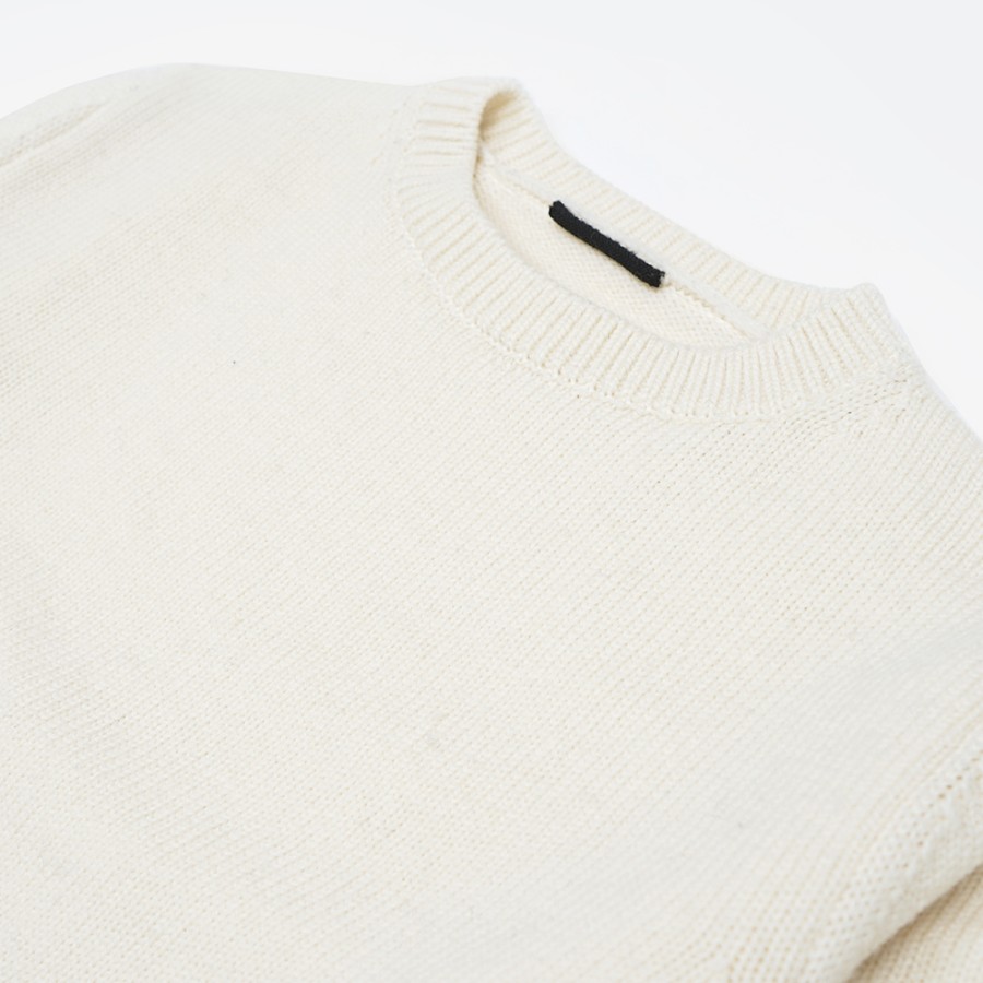 <satosenistandard>佐藤繊維ウール100%ミドルゲージ プレーンセーター/ホワイト